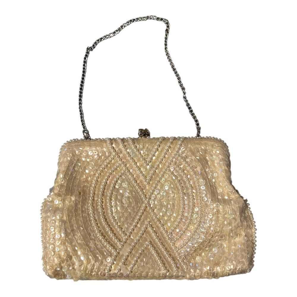 Vintage 50s 60s Beaded Handbag Styled By Simon Cream White